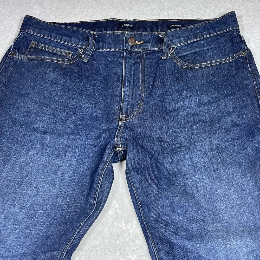 J. Crew Straight Jeans Mens Size 36 Dark Wash Blue Comfy Stretchy Denim